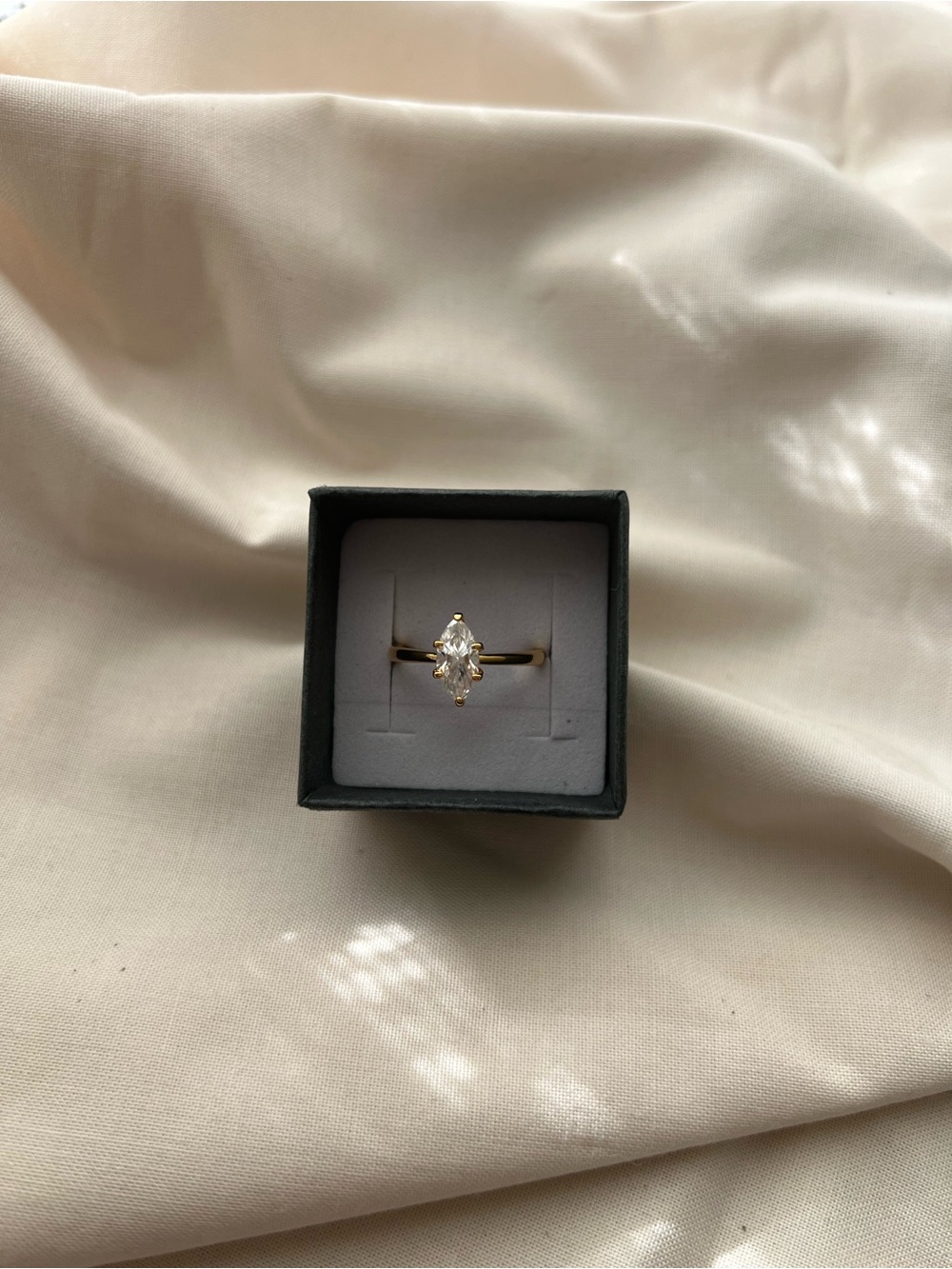 14k Gold Marquise-Cut Solitaire Ring